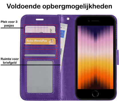 iPhone SE 2022 Hoesje Bookcase Cover met Kaarthouder - Paars
