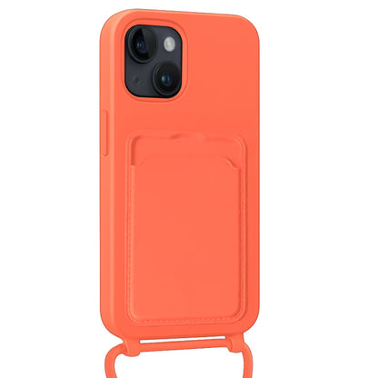 iPhone 15 Hoesje Met Telefoonkoord en Pasjeshouder Siliconen - Papaya