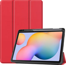 Samsung Galaxy Tab S6 Lite Trifold Bookcase Hoes met Penhouder voor S Pen - Rood