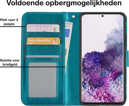 Samsung S20 Hoesje Bookcase Cover met Kaarthouder - Turquoise