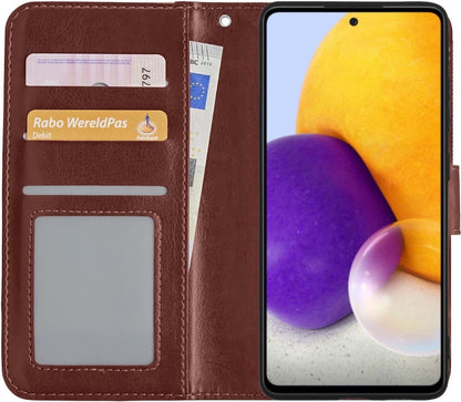 Samsung A72 5G Hoesje Bookcase Cover met Kaarthouder - Bruin