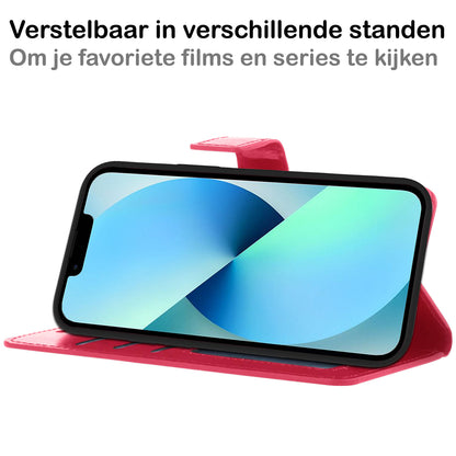 iPhone 14 Pro Hoesje Bookcase Cover met Kaarthouder - Donkerroze