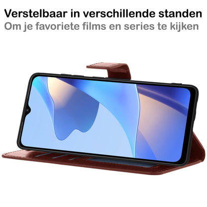 OPPO A16s Hoesje Bookcase Cover met Kaarthouder - Bruin