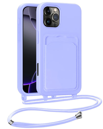 iPhone 16 Pro Max Hoesje Met Telefoonkoord en Pasjeshouder Siliconen - Lila