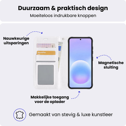 Samsung A57 Hoesje Bookcase Cover met Kaarthouder - Wit