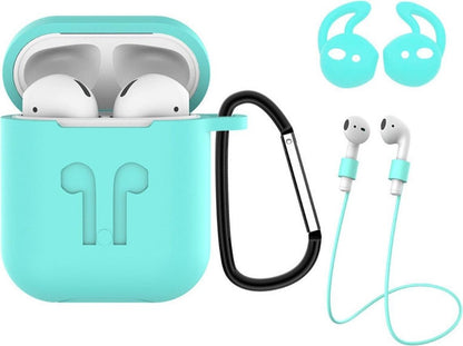 AirPods 1 Hoesje Siliconen 3-in-1 met Clip - Turquoise