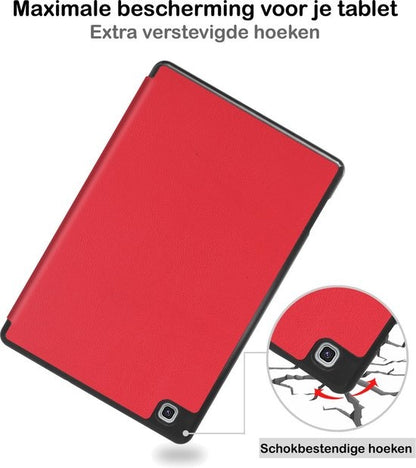 Samsung Galaxy Tab S6 Lite Trifold Bookcase Hoes met Penhouder voor S Pen - Rood