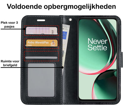 OnePlus Nord CE 3 Lite Hoesje Bookcase Cover met Kaarthouder - Zwart