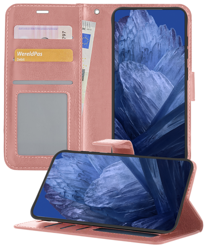 Google Pixel 8a Hoesje Bookcase Cover met Kaarthouder - Rosé goud