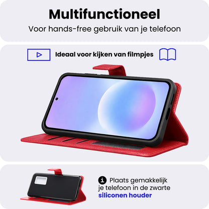 Samsung A57 Hoesje Bookcase Cover met Kaarthouder - Rood