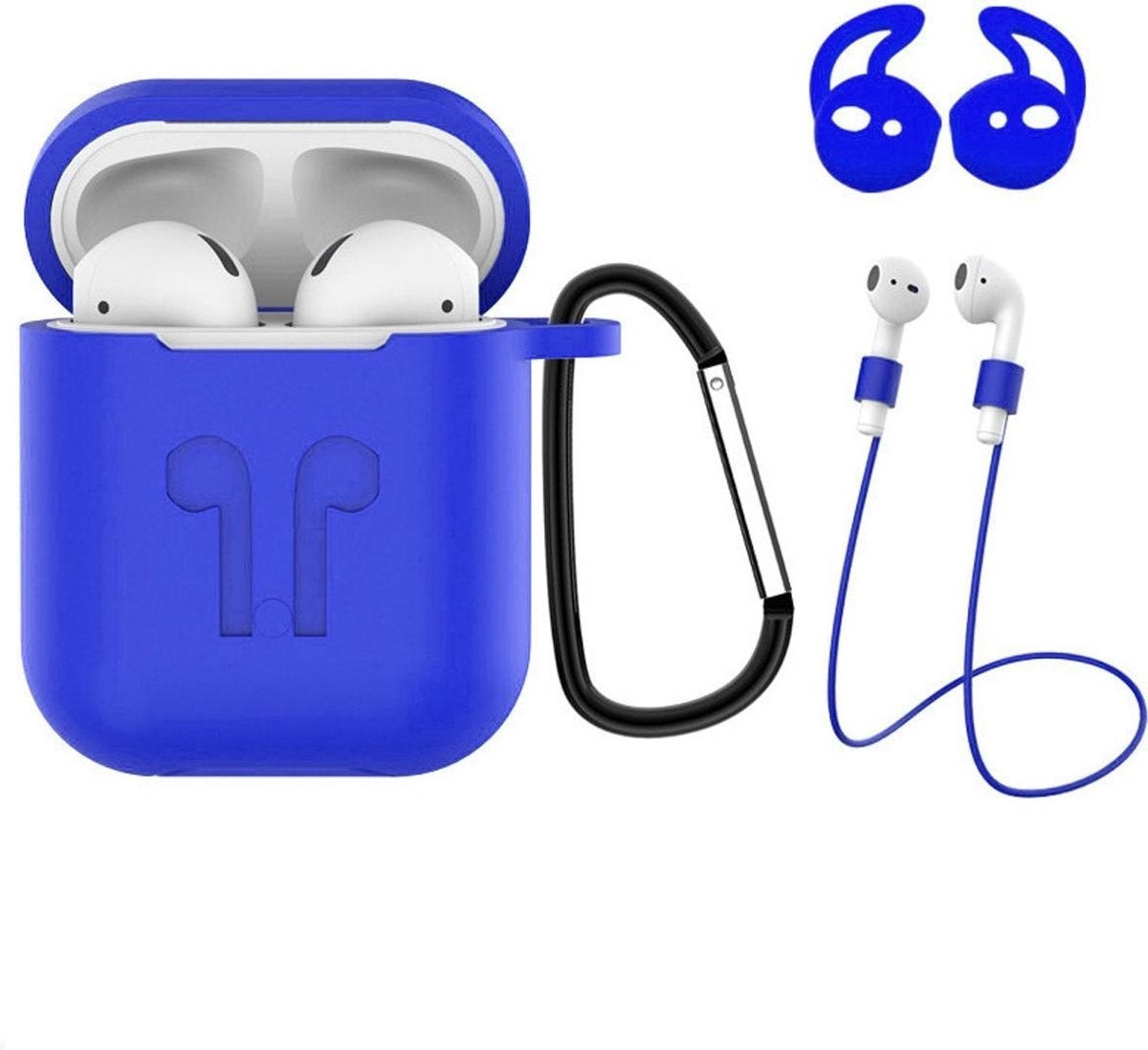 AirPods 2 Hoesje Siliconen 3-in-1 met Clip - Blauw