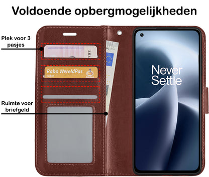 OnePlus Nord 2T Hoesje Bookcase Cover met Kaarthouder - Bruin