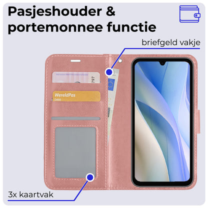 Samsung A15 Hoesje Bookcase Cover met Kaarthouder - Rosé goud