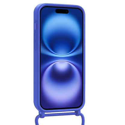 iPhone 16 Hoesje Met Telefoonkoord en Pasjeshouder Siliconen - Felblauw