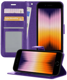 iPhone SE 2022 Hoesje Bookcase Cover met Kaarthouder - Paars