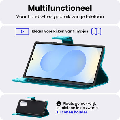 Samsung S25 Ultra Hoesje Bookcase Cover met Kaarthouder - Turquoise