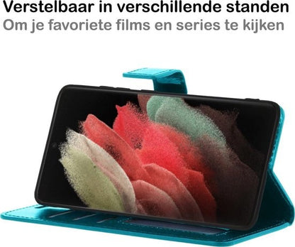 Samsung S21 Ultra Hoesje Bookcase Cover met Kaarthouder - Turquoise