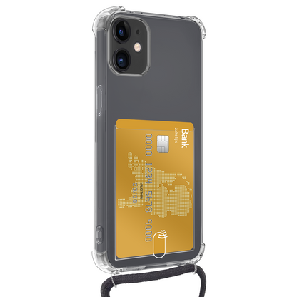 iPhone 12 Mini Hoesje Kaarthouder met Koord Backcover Shockproof - Transparant