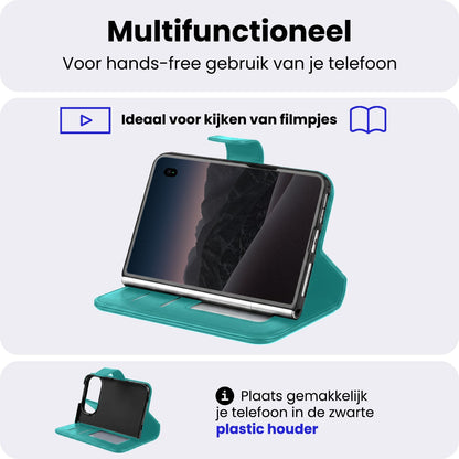 iPhone Duo Hoesje Bookcase Cover met Kaarthouder - Turquoise