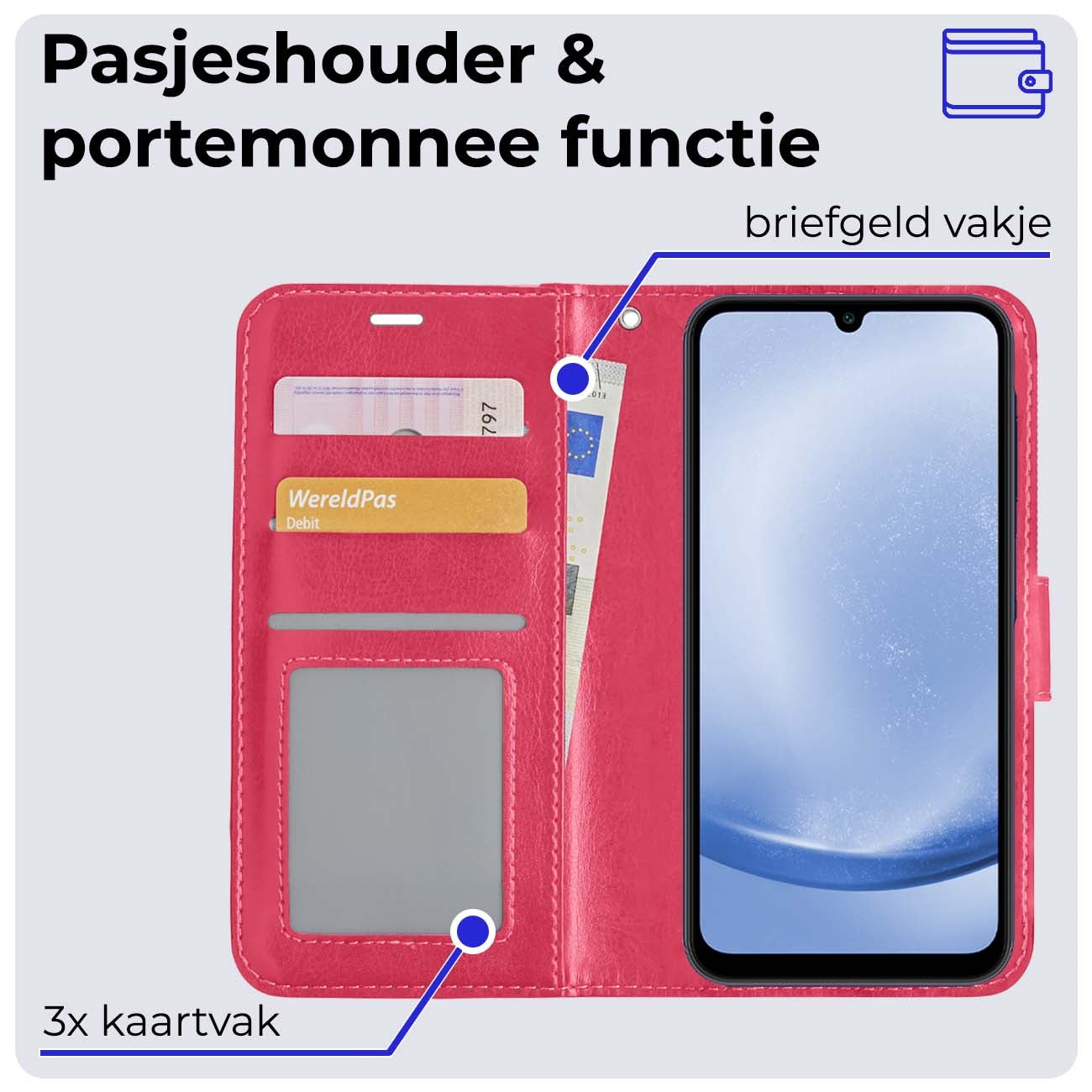 Samsung A25 Hoesje Book Case Kunstleer - Donkerroze