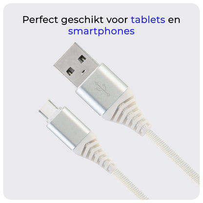 USB-C Kabels Oplaadkabel Datakabel USB C Kabel Nylon Gevlochten - USB C naar USB A Kabel - USB C Oplader - 2 meter - Wit