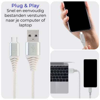 USB-C Kabels Oplaadkabel Datakabel USB C Kabel Nylon Gevlochten - USB C naar USB A Kabel - USB C Oplader - 1 meter - Wit