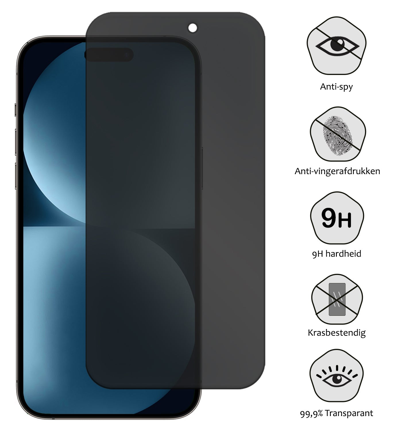 iPhone 15 Screenprotector Privacy Tempered Glass