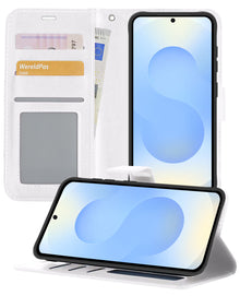 Samsung S25 Hoesje Bookcase Cover met Kaarthouder - Wit