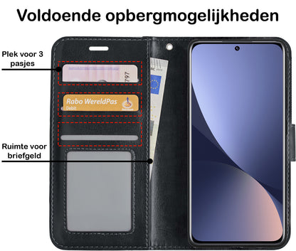 Xiaomi 12 Hoesje Bookcase Cover met Kaarthouder - Zwart