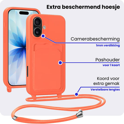 iPhone 17 Hoesje Met Telefoonkoord en Pasjeshouder Siliconen - Papaya