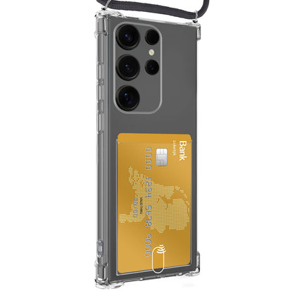 Samsung S25 Ultra Hoesje Kaarthouder met Koord Backcover Shockproof - Transparant