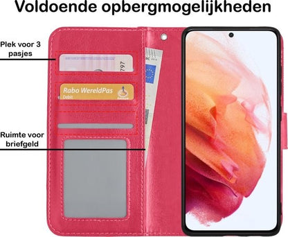 Samsung S21 Plus Hoesje Bookcase Cover met Kaarthouder - Donkerroze