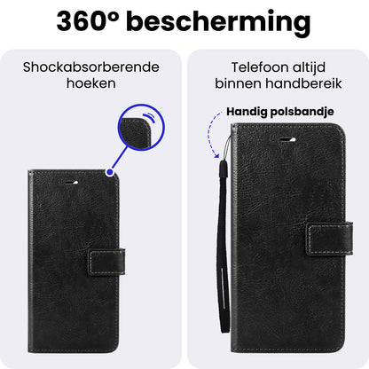 iPhone 16e Hoesje Bookcase Cover met Kaarthouder - Zwart