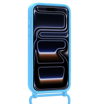 iPhone 17 Pro Hoesje Met Telefoonkoord en Pasjeshouder Siliconen - Lichtblauw