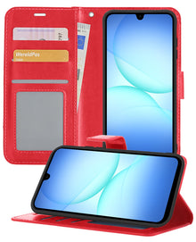 Samsung A17 Hoesje Bookcase Cover met Kaarthouder - Rood