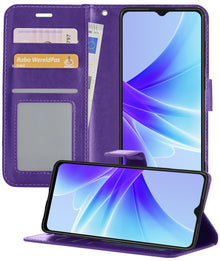 OPPO A57 Hoesje Bookcase Cover met Kaarthouder - Paars