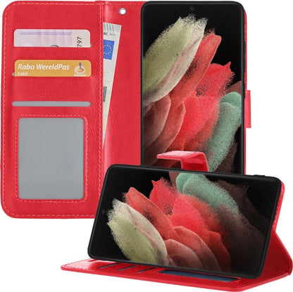 Samsung S21 Ultra Hoesje Bookcase Cover met Kaarthouder - Rood