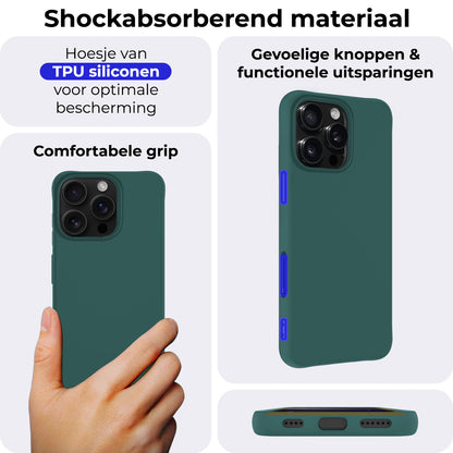 iPhone 16 Pro Hoesje Siliconen Backcover Lichtgewicht - Donkergroen