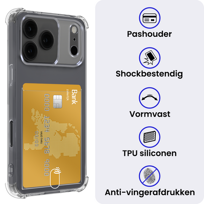 iPhone 17 Pro Hoesje Kaarthouder Backcover Shockproof - Transparant