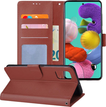 Samsung A51 Hoesje Bookcase Cover met Kaarthouder - Bruin