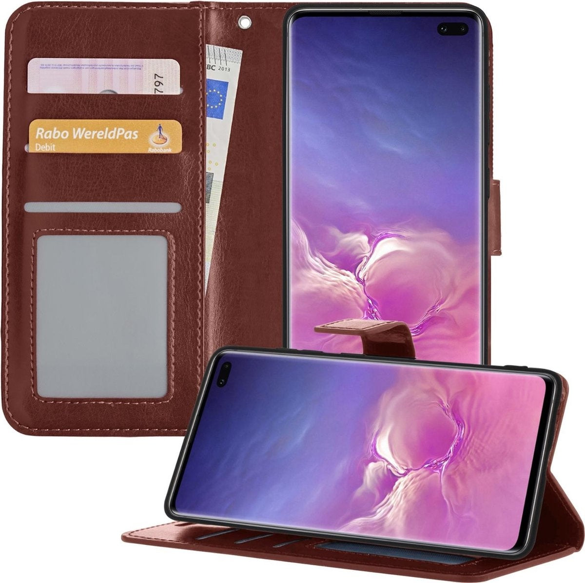 Samsung S10 Hoesje Book Case Kunstleer - Bruin