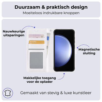 Samsung S23 FE Hoesje Bookcase Cover met Kaarthouder - Wit