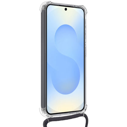 Samsung S25 Hoesje Kaarthouder met Koord Backcover Shockproof - Transparant