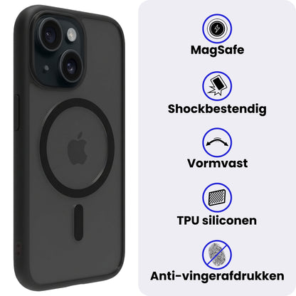 iPhone 15 Hoesje Geschikt voor Magsafe Backcover Shockproof - Zwart