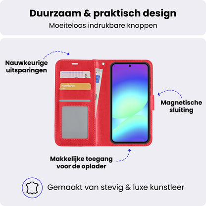 Samsung A56 Hoesje Bookcase Cover met Kaarthouder - Rood