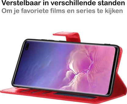 Samsung S10 Hoesje Bookcase Cover met Kaarthouder - Rood