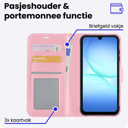 Samsung A17 Hoesje Bookcase Cover met Kaarthouder - Lichtroze
