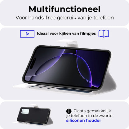 iPhone 16 Pro Hoesje Bookcase Cover met Kaarthouder - Wit