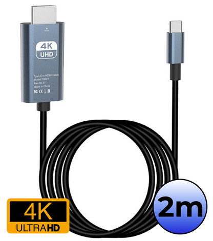 USB C naar HDMI Adapter 4K 30Hz HD Converter - USB C naar HDMI Adapter - 2 meter  - Zwart