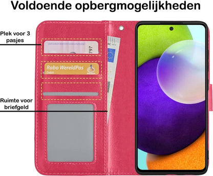 Samsung A52 5G Hoesje Bookcase Cover met Kaarthouder - Donkerroze